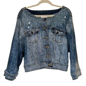 Torrid Collarless Distressed Cropped Denim Jacket Plus Size 4 EUC